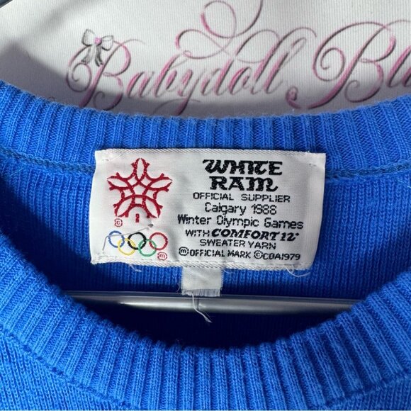 White ram 1988 olympics Blue and White Olympic Sweater snowflake embroidered - Picture 7 of 9